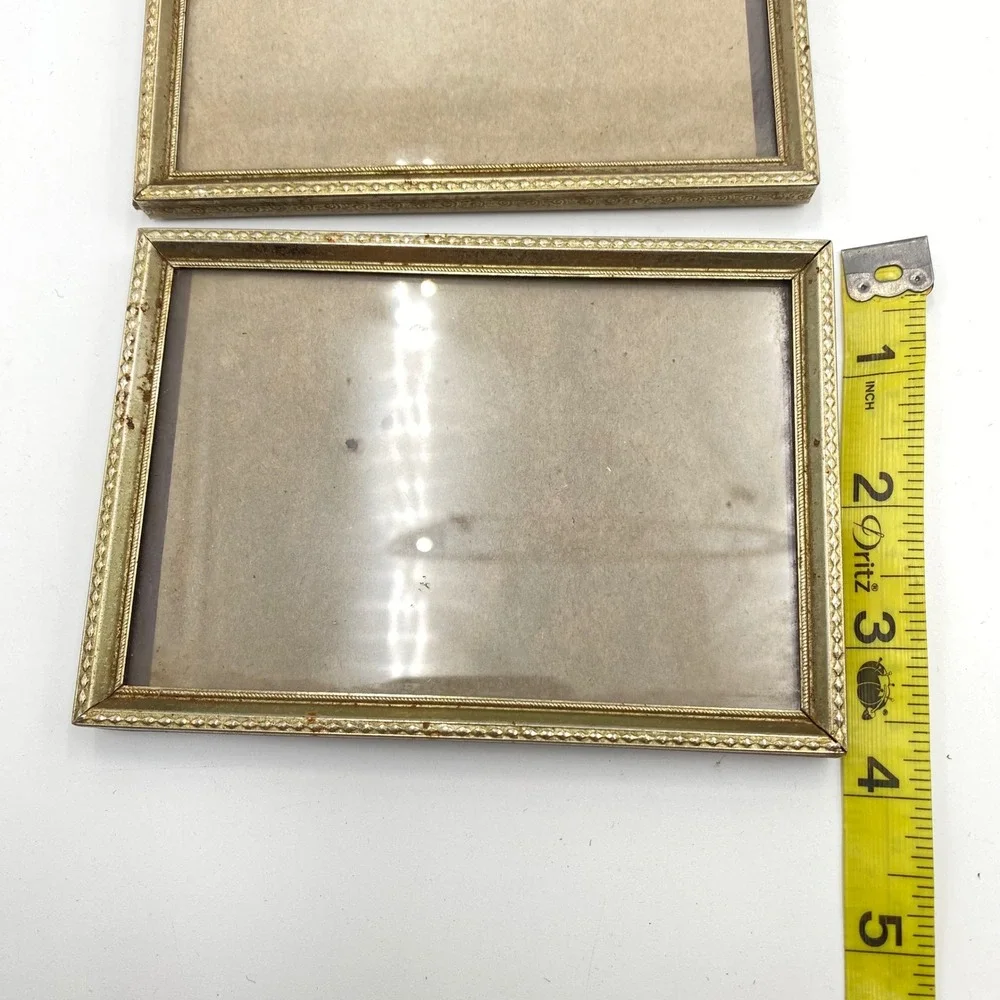 Vintage Gold Metal Picture Frame Set Embossed Diamond 3 Piece Lot Mid Century